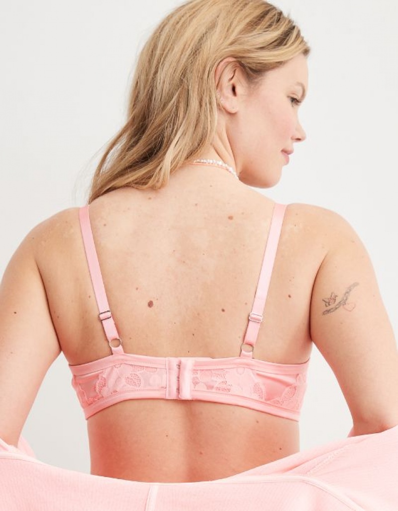 Aerie Show Off Unlined Real Lace Bras Pink | 6284XCRWB