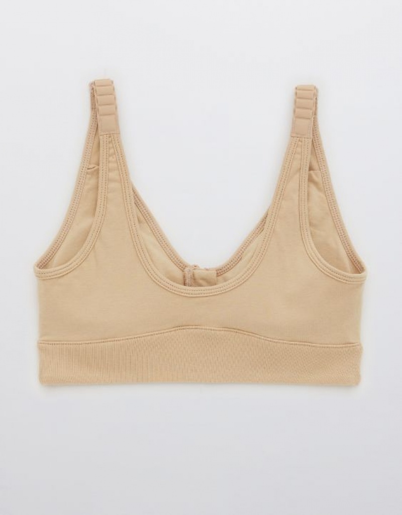 Aerie Slick Chicks Adaptive Wireless Zipper Bras Beige | 5709ZFPRU