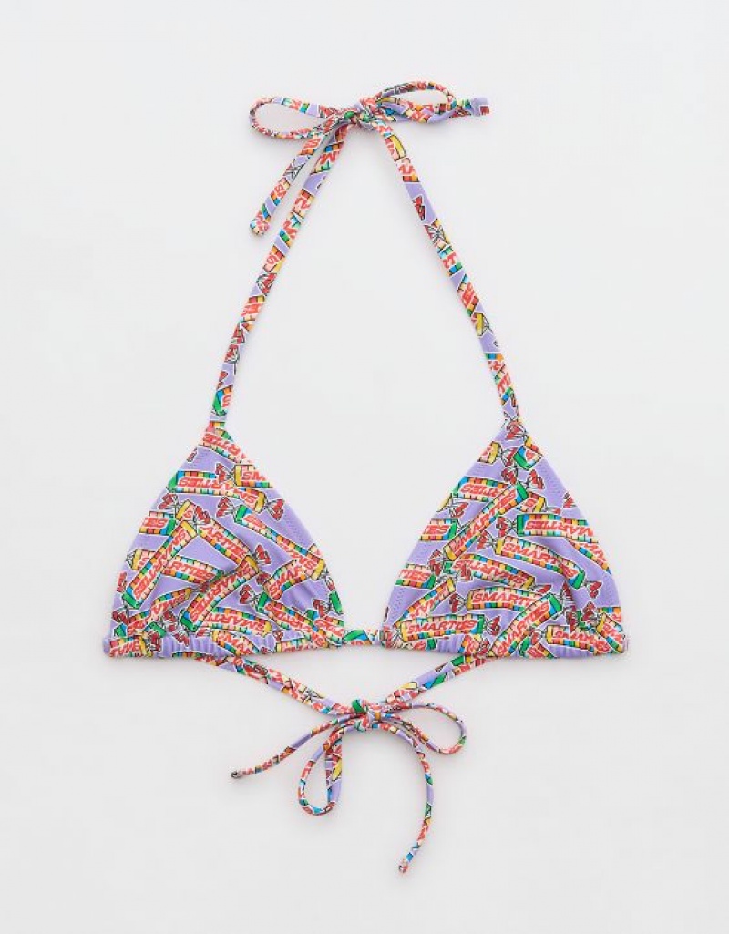 Aerie Smarties String Triangle Bikini Top Purple | 9462ATMHE