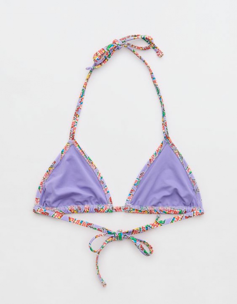 Aerie Smarties String Triangle Bikini Top Purple | 9462ATMHE