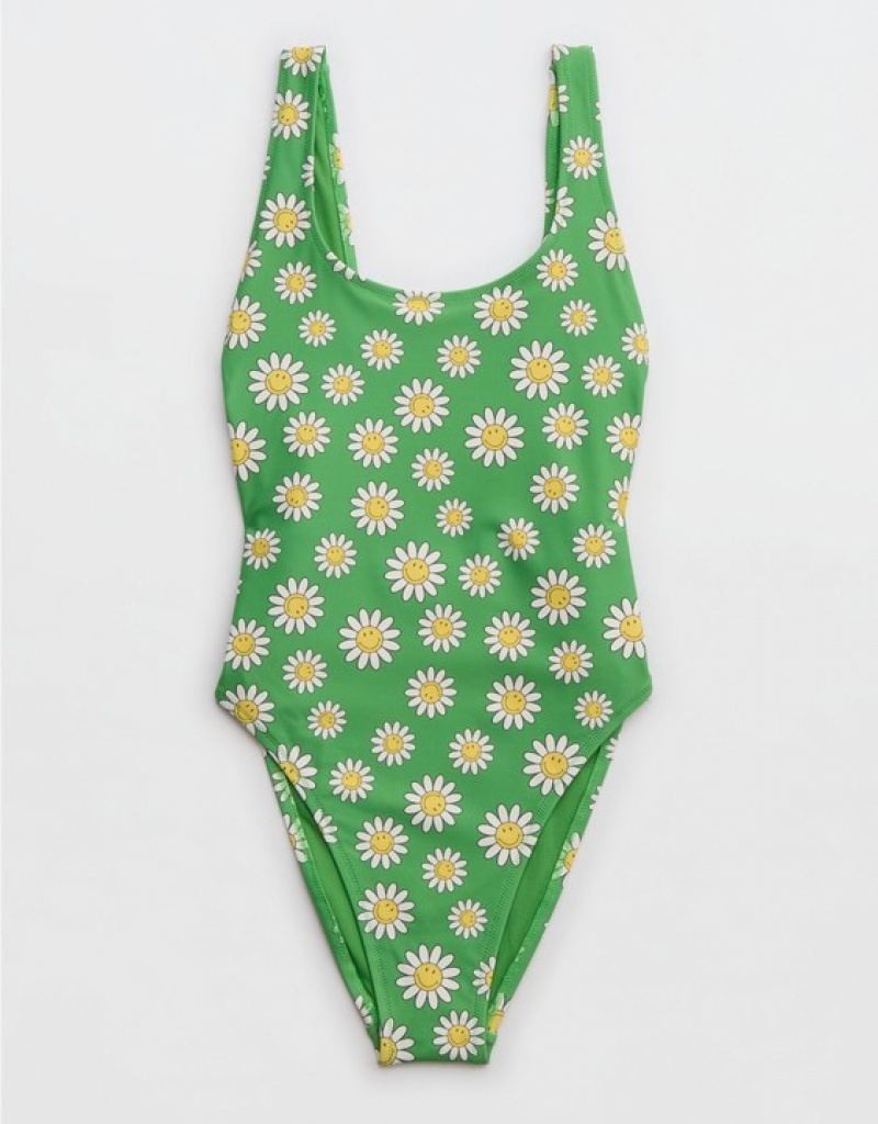 Aerie Smiley® Birthday Scoop One Piece Swimsuits Green | 8507DVHPM