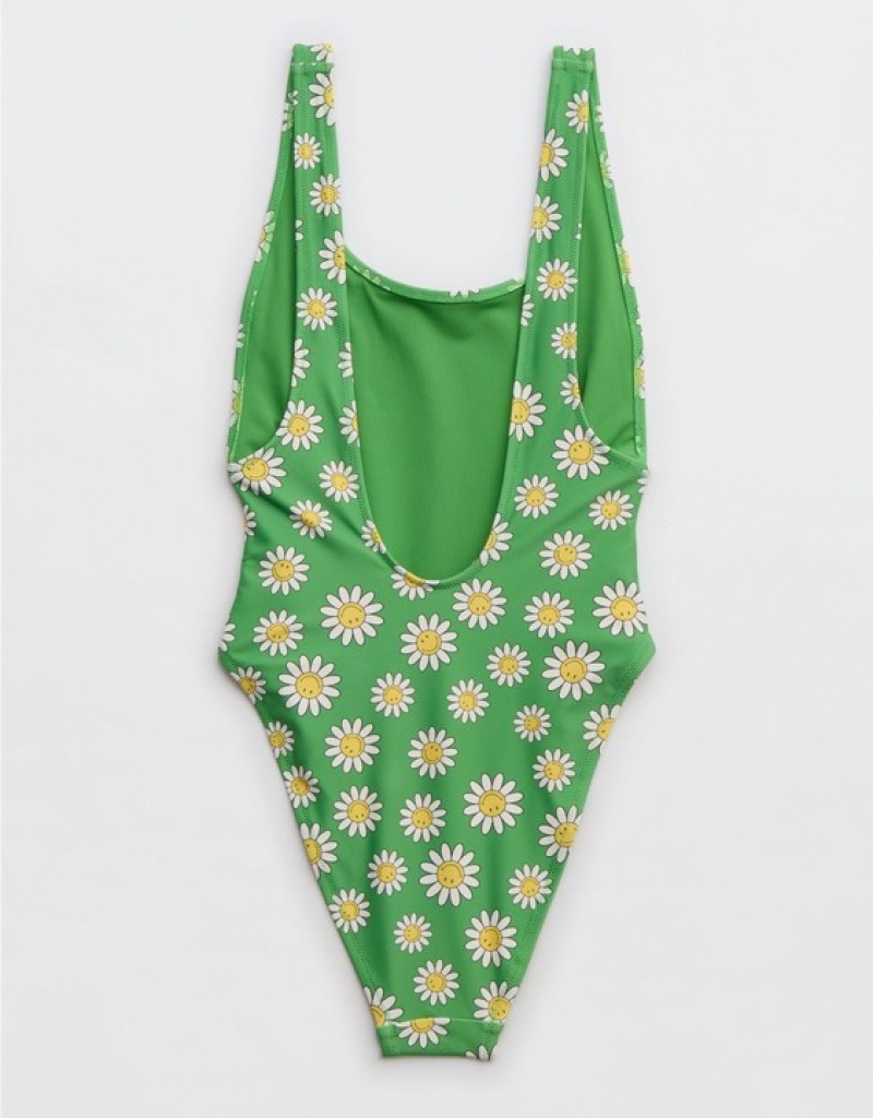 Aerie Smiley® Birthday Scoop One Piece Swimsuits Green | 8507DVHPM