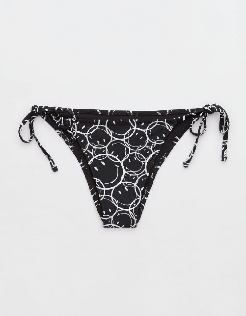 Aerie Smiley® Low Rise Tie Cheekiest Bikini Bottom Black | 6049FUEIG