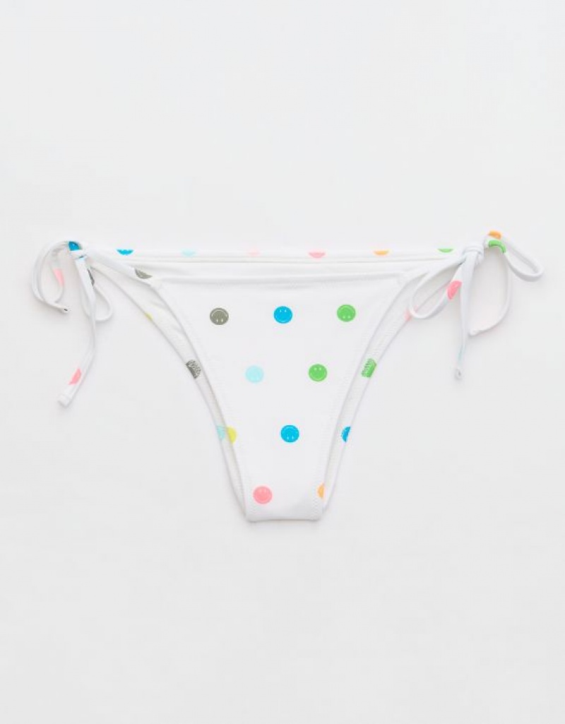 Aerie Smiley® Low Rise Tie Cheekiest Bikini Bottom White | 5986QWFBX