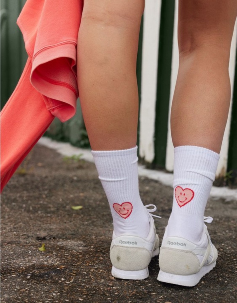 Aerie Smiley® Ribbed Cotton Crew Socks Pink | 7850KAFPG