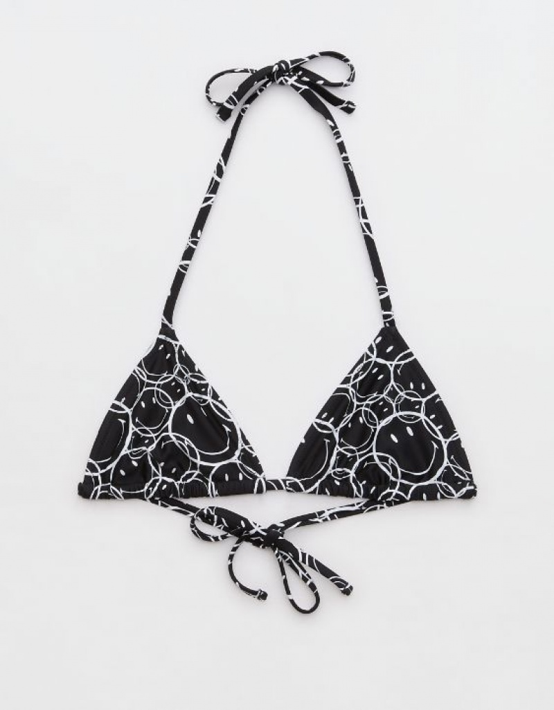 Aerie Smiley® String Triangle Bikini Top Black | 8056VSMUW