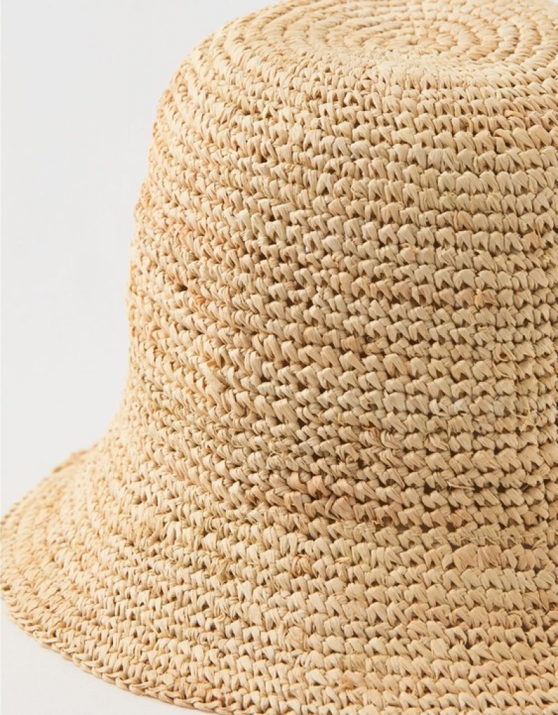 Aerie Straw Crochet Bucket Hats Beige | 3268GIELF