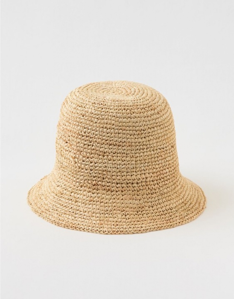 Aerie Straw Crochet Bucket Hats Beige | 3268GIELF