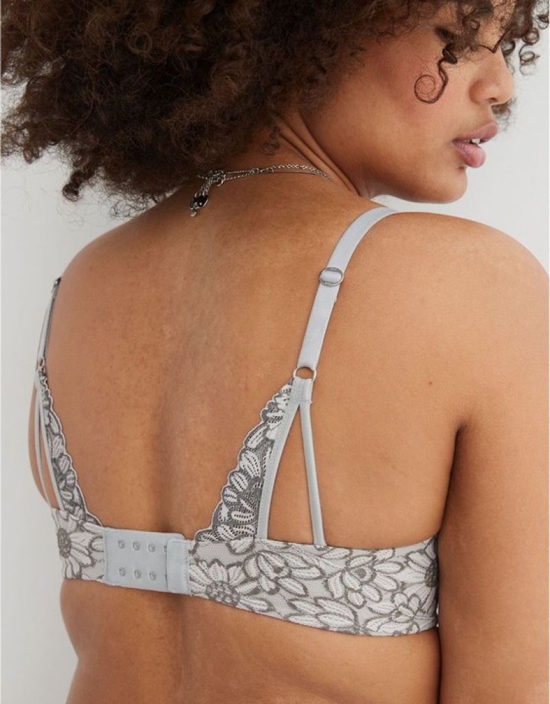 Aerie Sunnie Demi Push Up Bloom Lace Cross Dye Bras Grey | 6742XTJEV