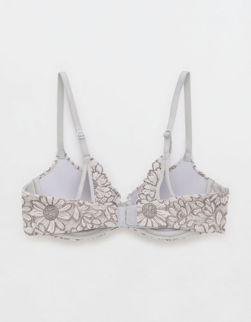 Aerie Sunnie Demi Push Up Bloom Lace Cross Dye Bras Grey | 6742XTJEV