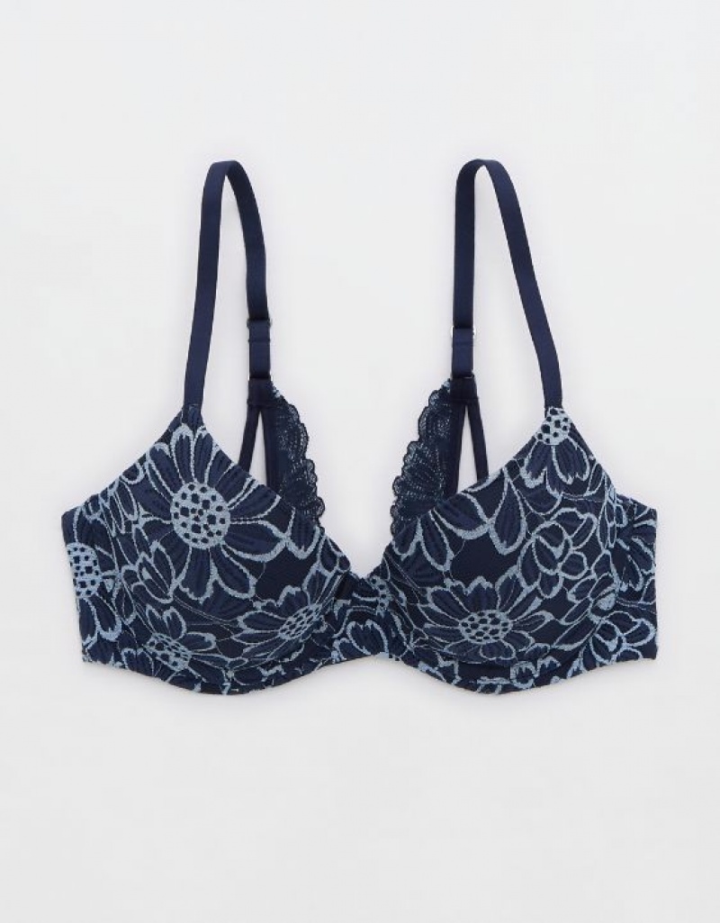 Aerie Sunnie Demi Push Up Bloom Lace Cross Dye Bras Navy | 7483RXSQW