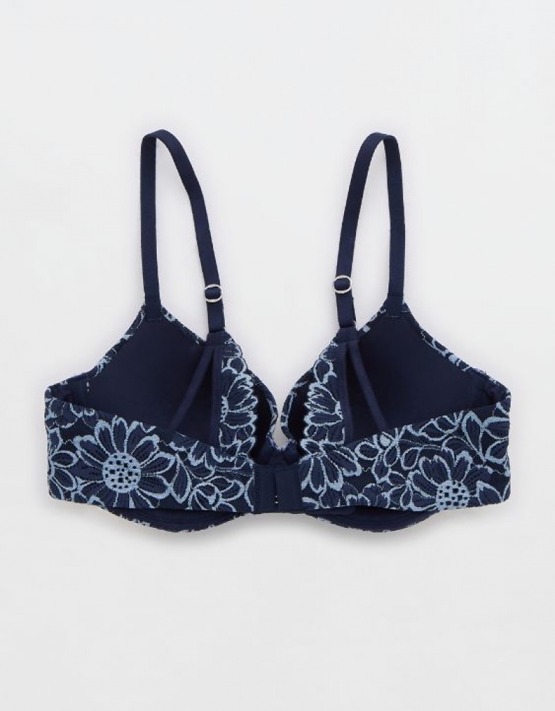 Aerie Sunnie Demi Push Up Bloom Lace Cross Dye Bras Navy | 7483RXSQW