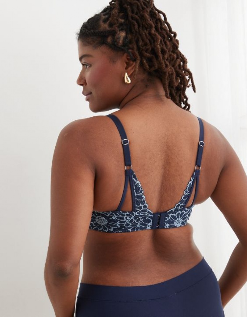 Aerie Sunnie Demi Push Up Bloom Lace Cross Dye Bras Navy | 7483RXSQW