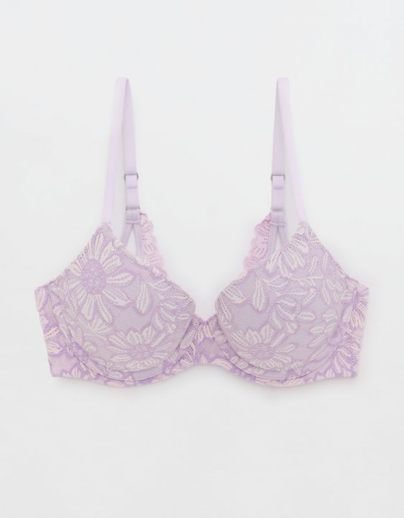 Aerie Sunnie Demi Push Up Bloom Lace Cross Dye Bras Lavender | 9283MUAYV