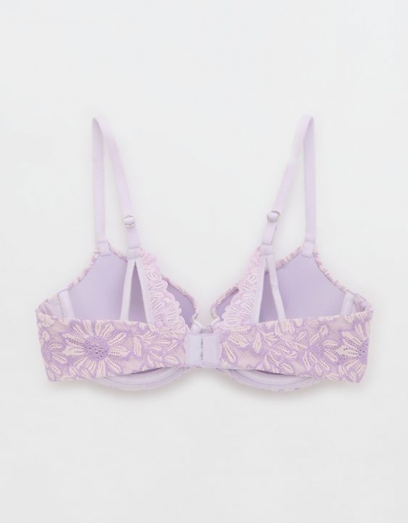 Aerie Sunnie Demi Push Up Bloom Lace Cross Dye Bras Lavender | 9283MUAYV