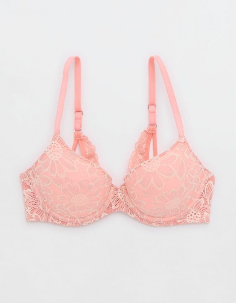 Aerie Sunnie Demi Push Up Bloom Lace Cross Dye Bras Pink | 8624VPWED