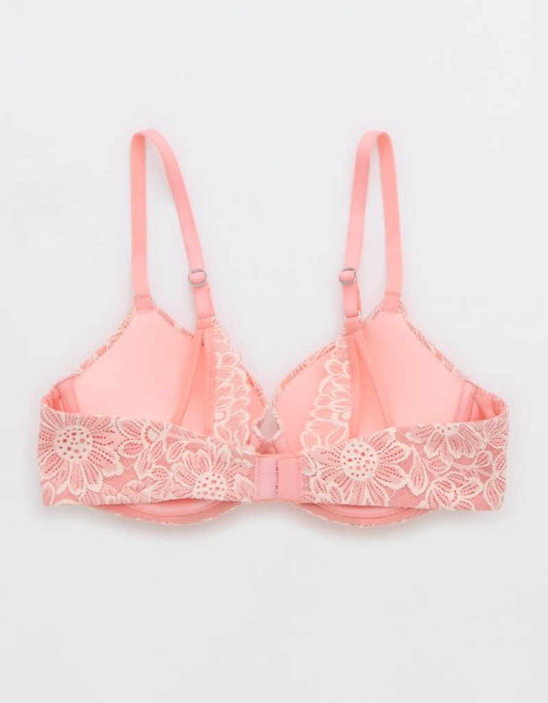 Aerie Sunnie Demi Push Up Bloom Lace Cross Dye Bras Pink | 8624VPWED