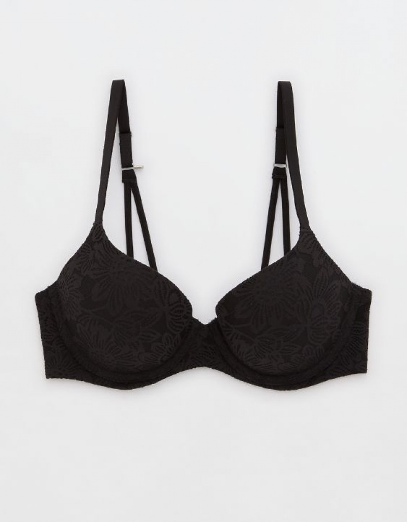 Aerie Sunnie Demi Push Up Bloom Lace Strappy Bras Black | 8521OHTAX