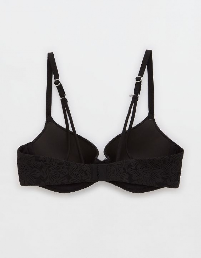 Aerie Sunnie Demi Push Up Bloom Lace Strappy Bras Black | 8521OHTAX