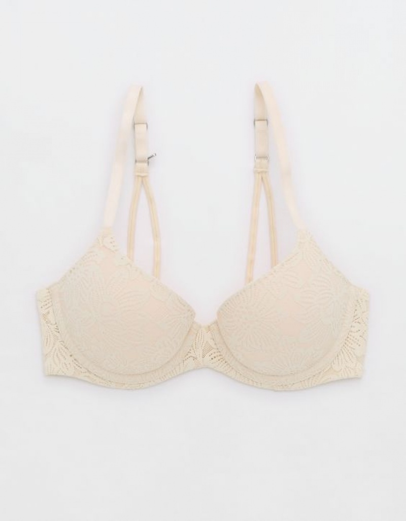 Aerie Sunnie Demi Push Up Bloom Lace Strappy Bras Light Yellow | 6230TRSIM