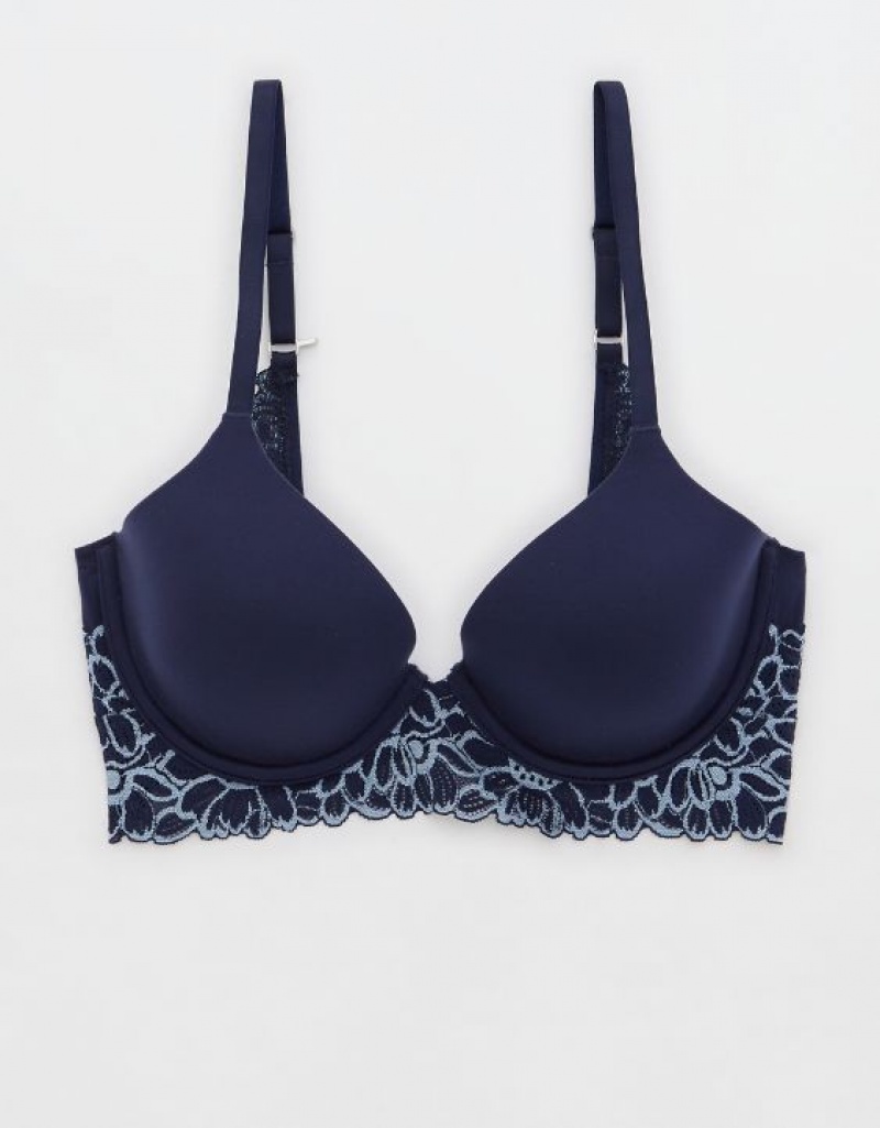 Aerie Sunnie Full Coverage Lightly Lined Bloom Lace Trim Bras Navy | 8375AWGNR