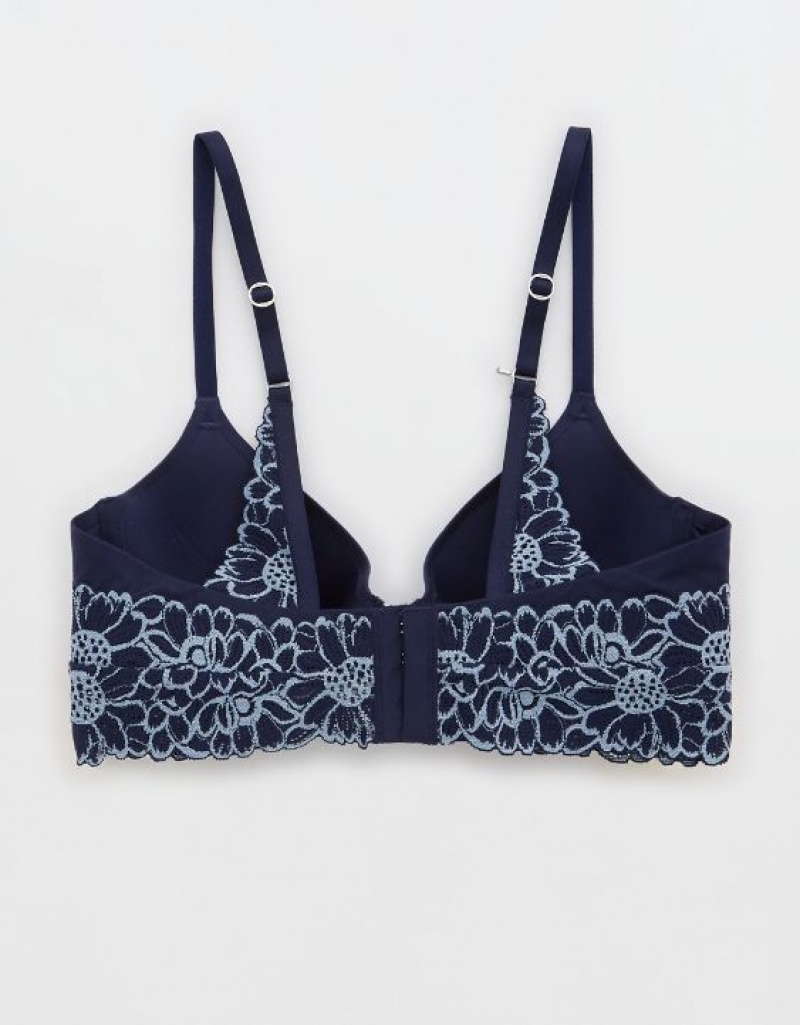 Aerie Sunnie Full Coverage Lightly Lined Bloom Lace Trim Bras Navy | 8375AWGNR