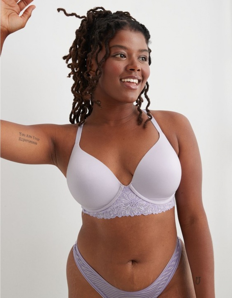 Aerie Sunnie Full Coverage Lightly Lined Bloom Lace Trim Bras Lavender | 6814CUDLV