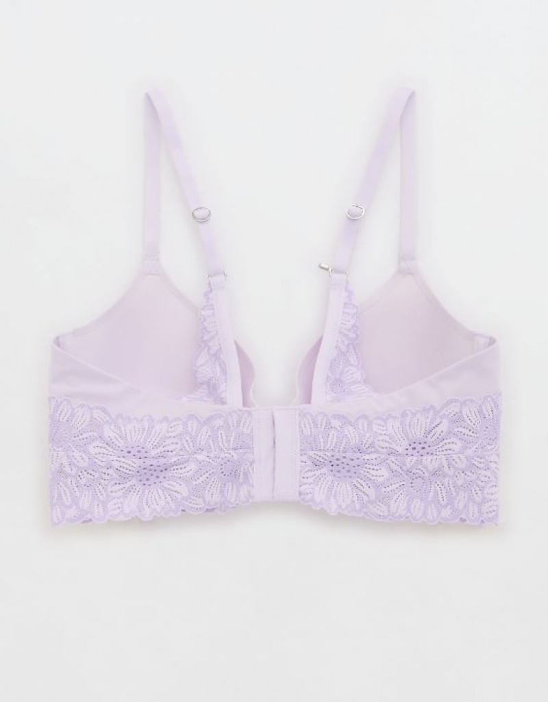 Aerie Sunnie Full Coverage Lightly Lined Bloom Lace Trim Bras Lavender | 6814CUDLV