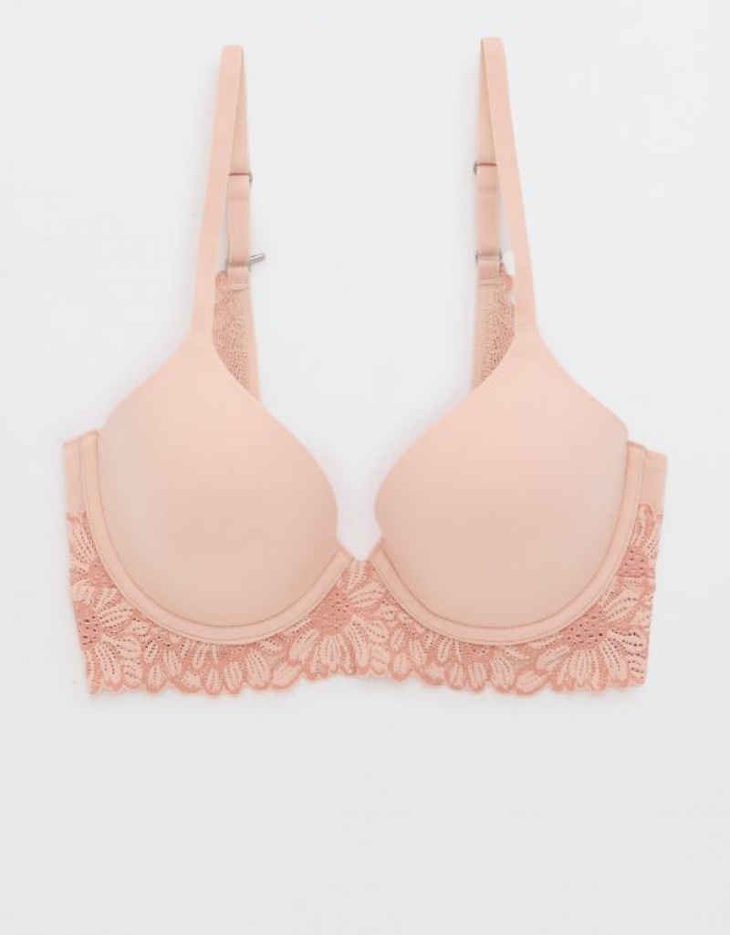 Aerie Sunnie Full Coverage Lightly Lined Bloom Lace Trim Bras Pink | 7312STDFI