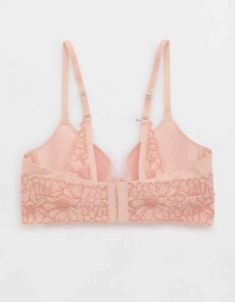 Aerie Sunnie Full Coverage Lightly Lined Bloom Lace Trim Bras Pink | 7312STDFI