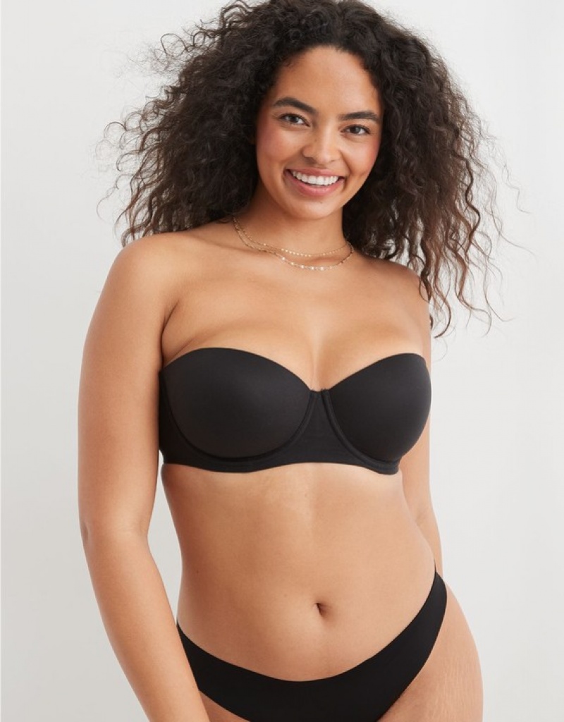 Aerie Sunnie Strapless Lightly Lined Bras Black | 3874XBLSY