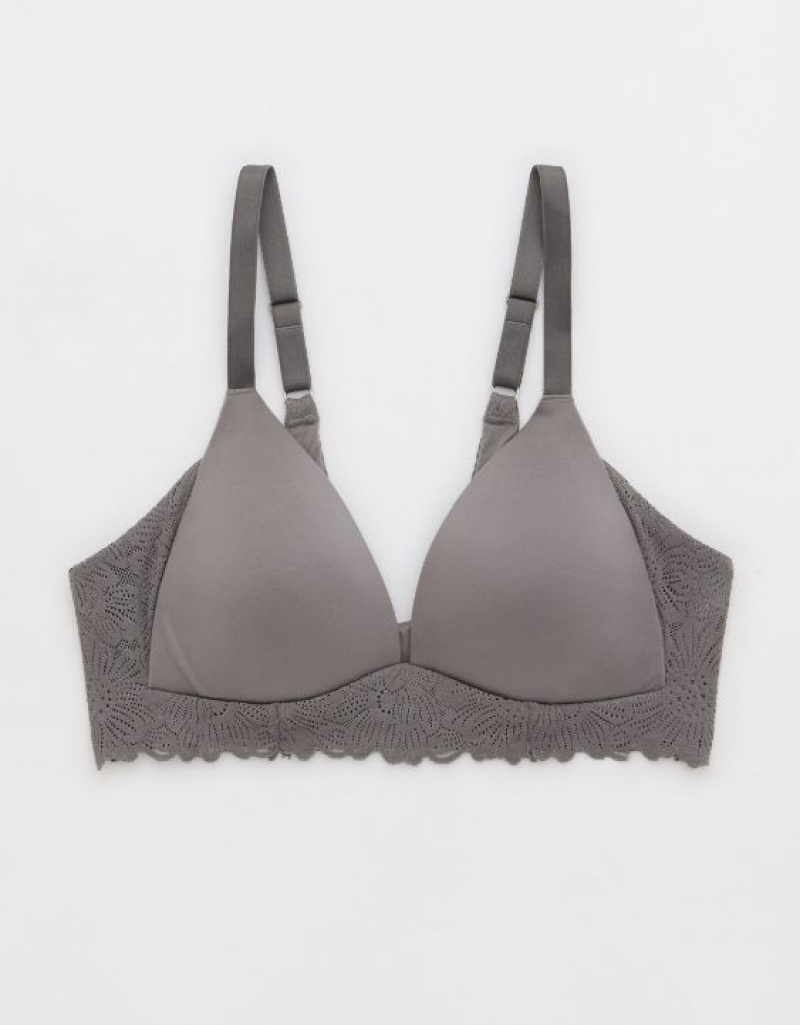 Aerie Sunnie Wireless Lightly Lined Bloom Lace Trim Bras Grey | 3625AFNUY