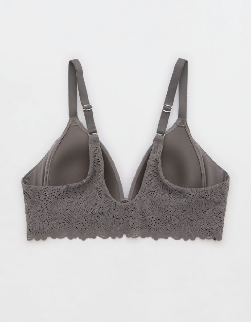 Aerie Sunnie Wireless Lightly Lined Bloom Lace Trim Bras Grey | 3625AFNUY