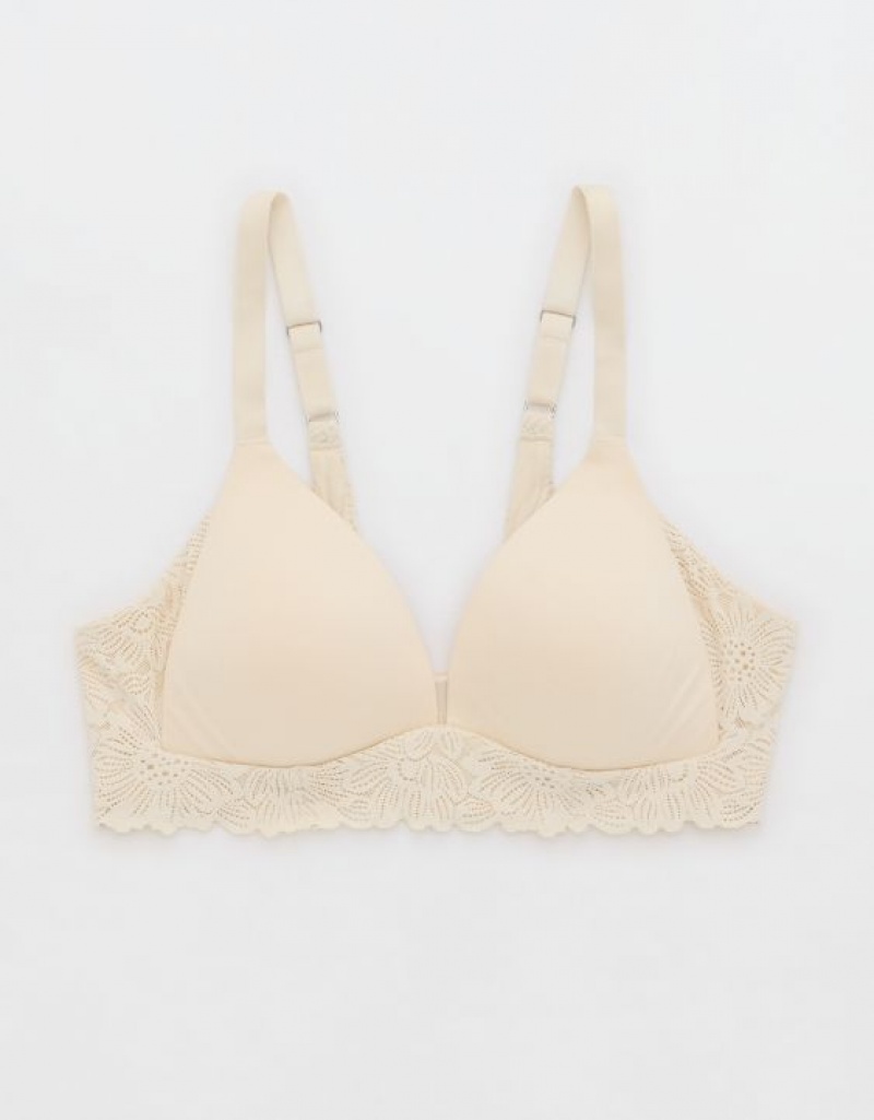 Aerie Sunnie Wireless Lightly Lined Bloom Lace Trim Bras Light Yellow | 8053LEDAS