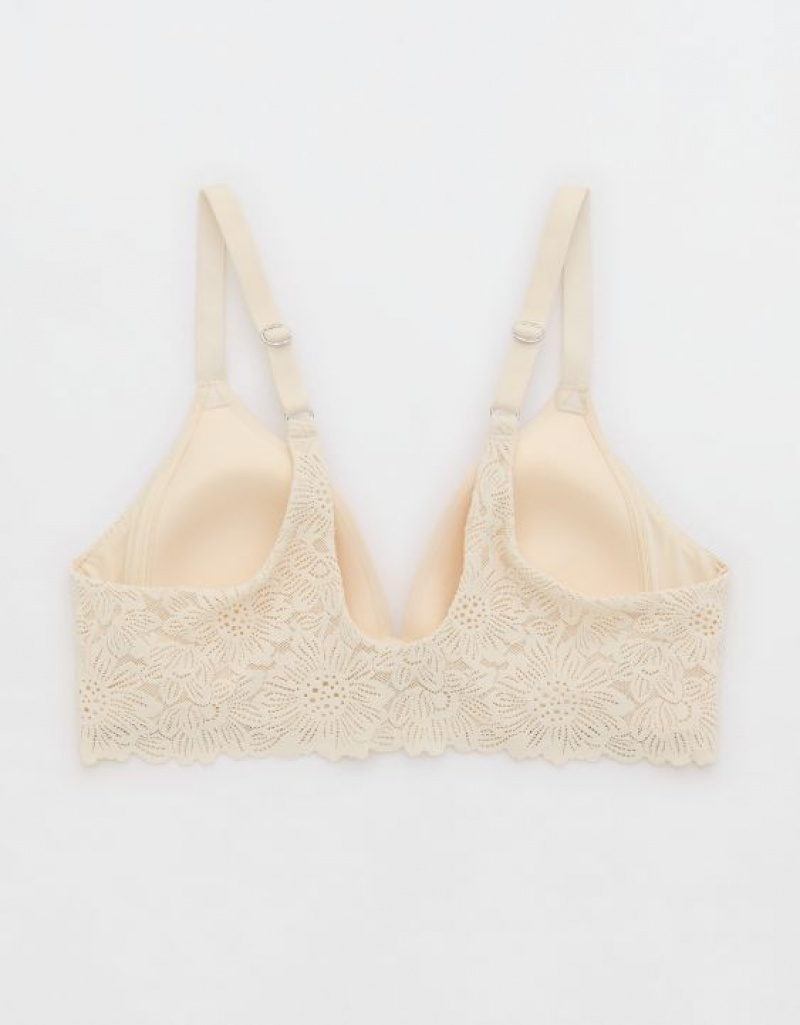 Aerie Sunnie Wireless Lightly Lined Bloom Lace Trim Bras Light Yellow | 8053LEDAS