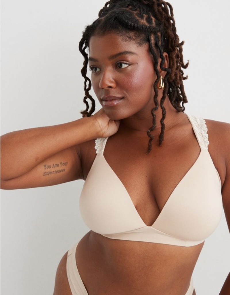 Aerie Sunnie Wireless Lightly Lined Bloom Lace Strap Bras White | 9052QKCDX