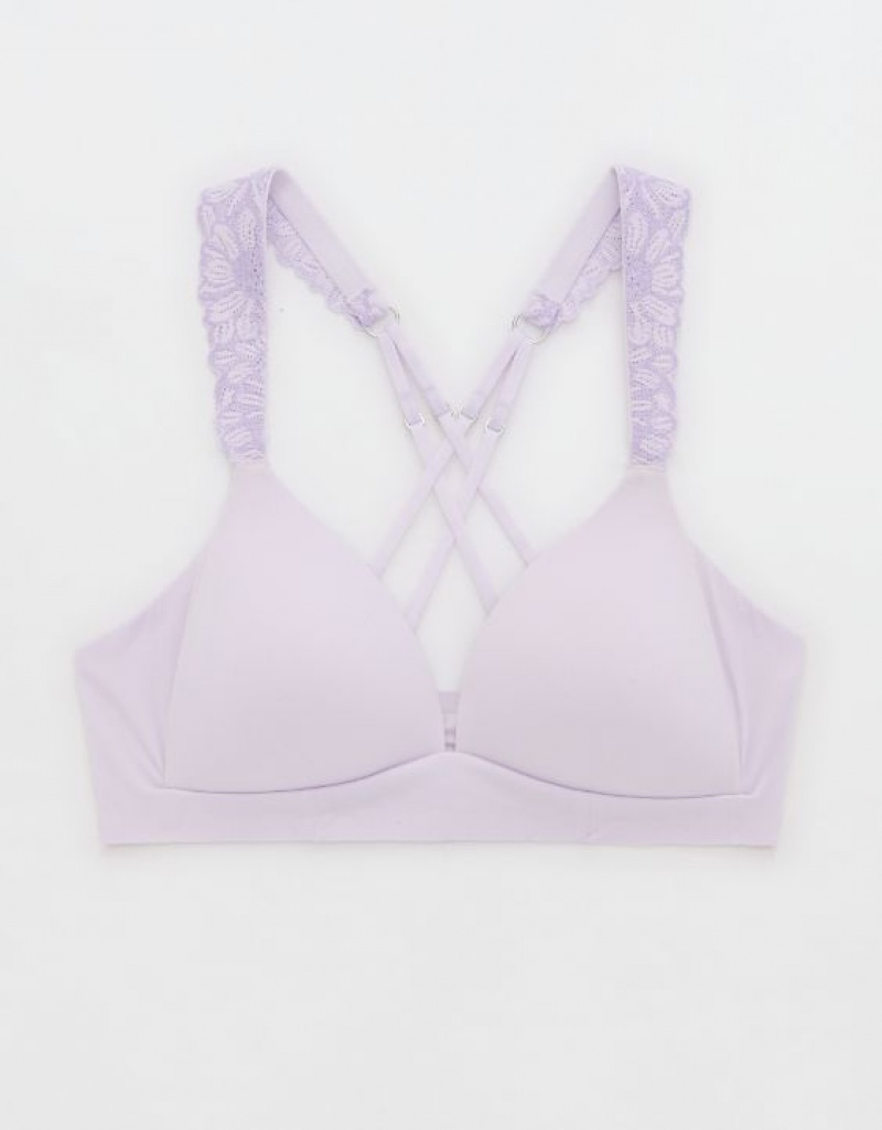 Aerie Sunnie Wireless Lightly Lined Bloom Lace Strap Bras Lavender | 7621OQBPR