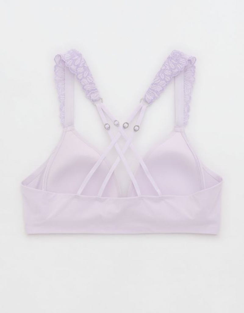 Aerie Sunnie Wireless Lightly Lined Bloom Lace Strap Bras Lavender | 7621OQBPR