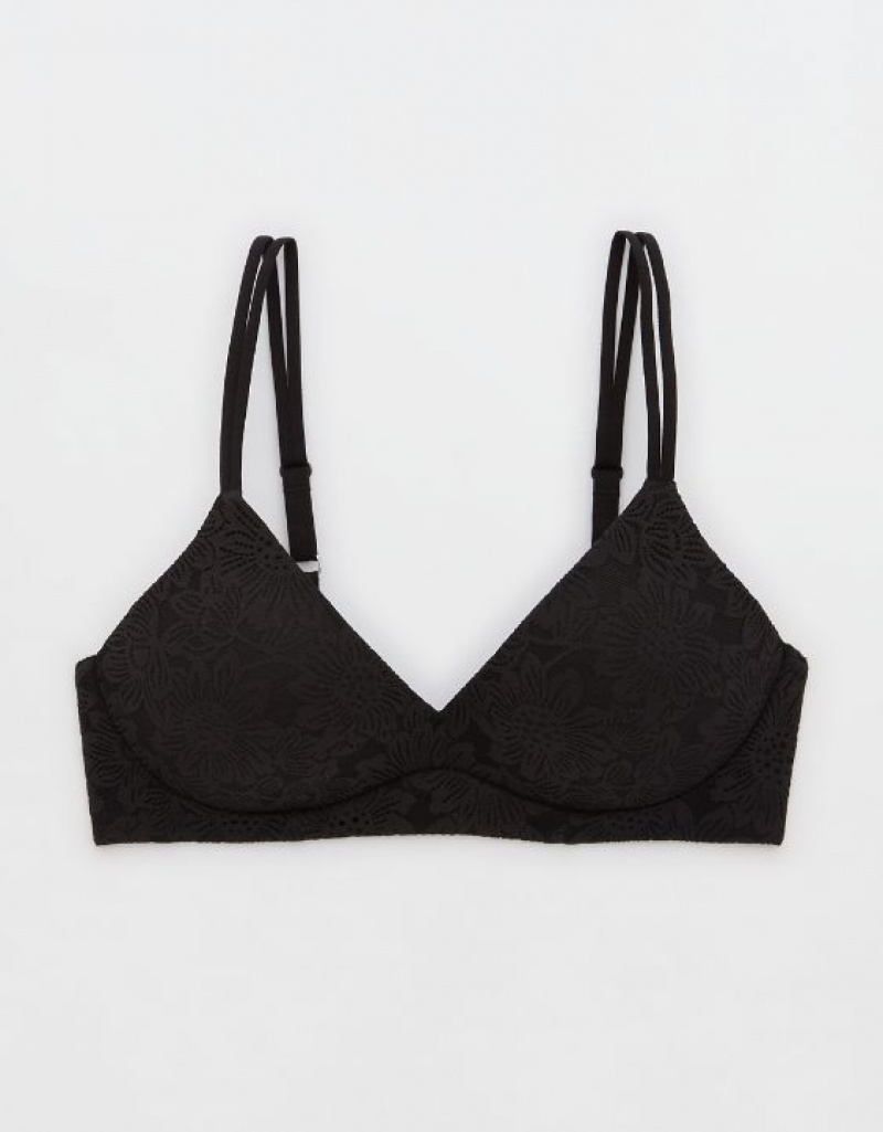 Aerie Sunnie Wireless Push Up Bloom Lace Bras Black | 0379WPECI