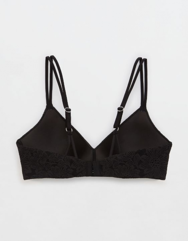 Aerie Sunnie Wireless Push Up Bloom Lace Bras Black | 0379WPECI