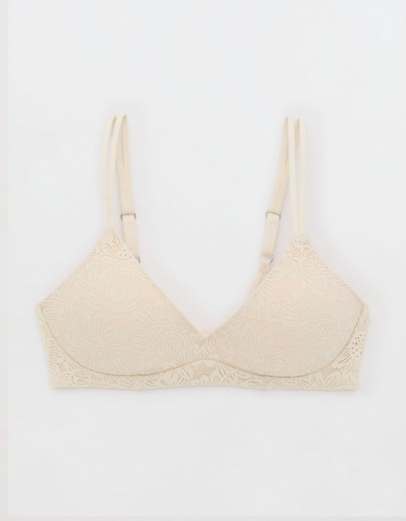 Aerie Sunnie Wireless Push Up Bloom Lace Bras Light Yellow | 8137GBYFC