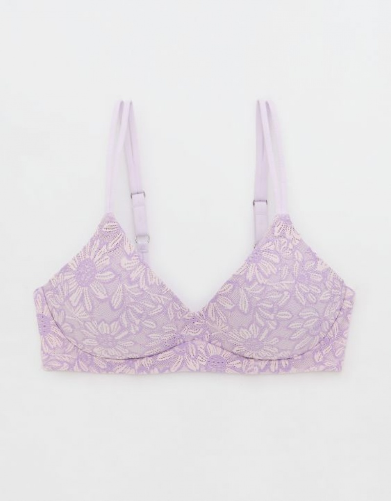 Aerie Sunnie Wireless Push Up Bloom Lace Bras Lavender | 2597PLTXB