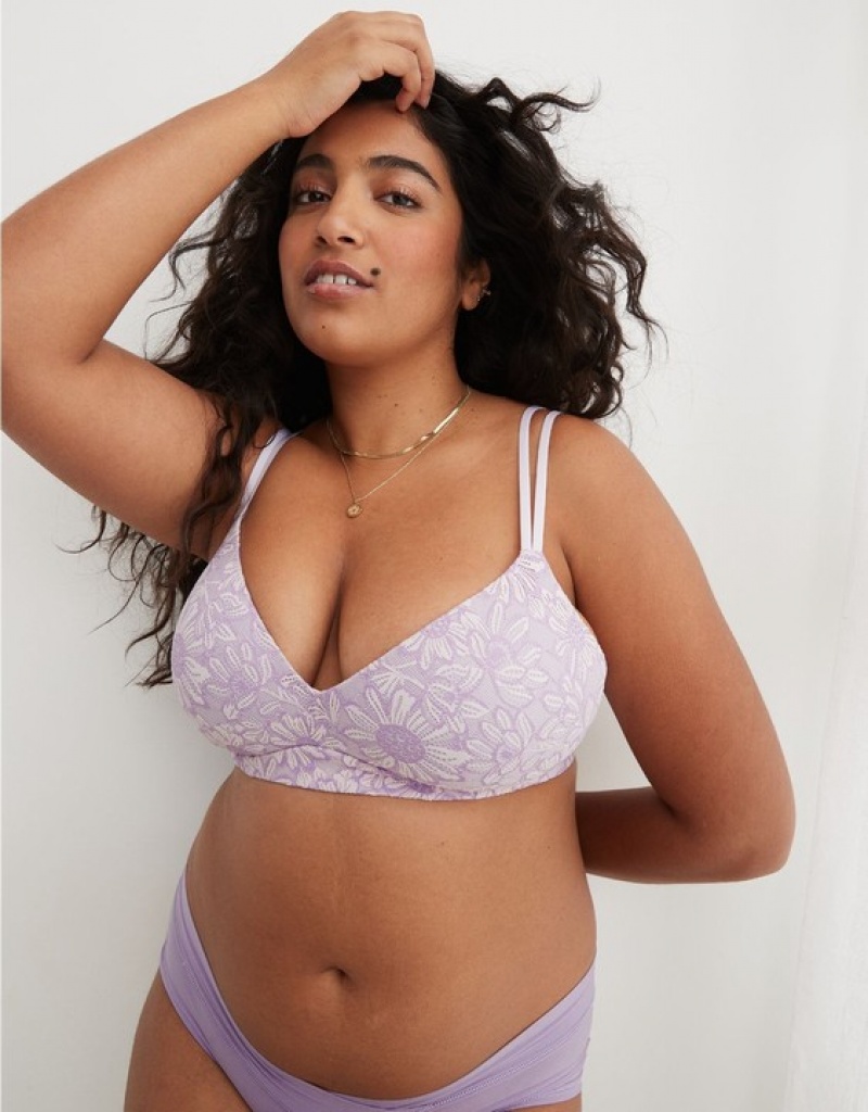 Aerie Sunnie Wireless Push Up Bloom Lace Bras Lavender | 2597PLTXB