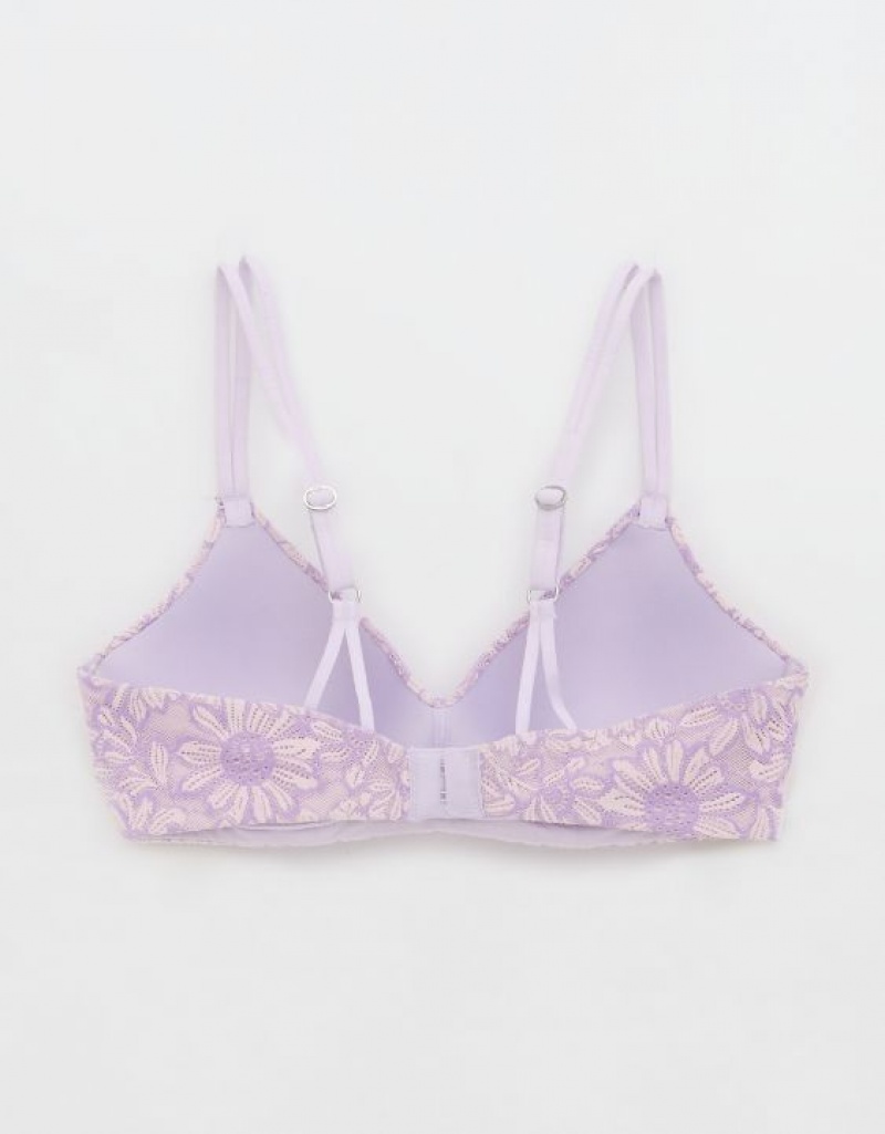 Aerie Sunnie Wireless Push Up Bloom Lace Bras Lavender | 2597PLTXB