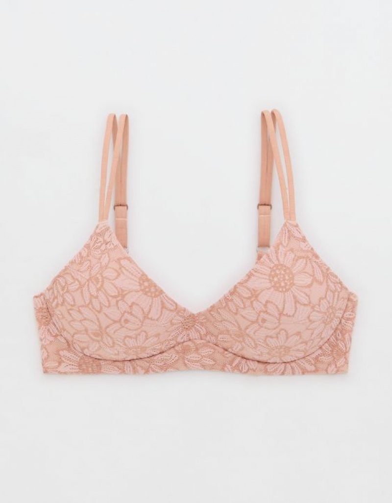 Aerie Sunnie Wireless Push Up Bloom Lace Bras Pink | 8236CSGIK