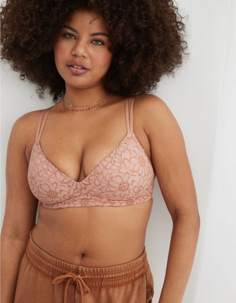 Aerie Sunnie Wireless Push Up Bloom Lace Bras Pink | 8236CSGIK