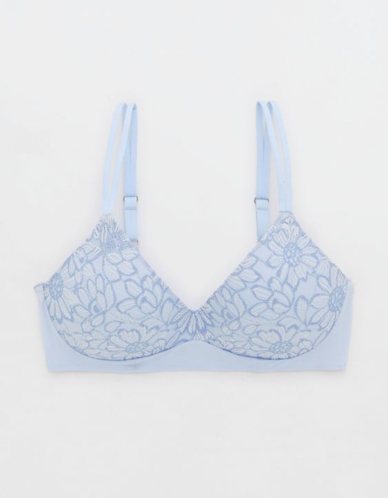 Aerie Sunnie Wireless Push Up Bloom Lace Bras Blue | 6278FYUCP