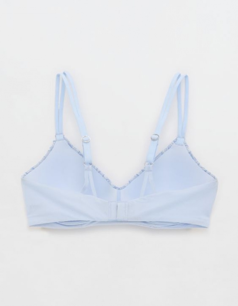 Aerie Sunnie Wireless Push Up Bloom Lace Bras Blue | 6278FYUCP