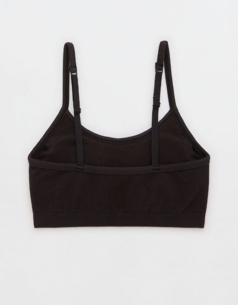 Aerie Superchill Cotton Seamless Padded Scooplette Bras Black | 3501QABUO