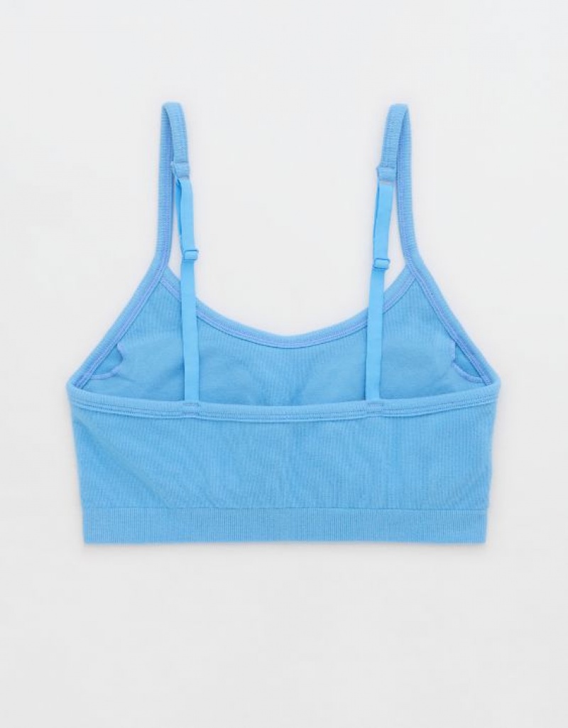 Aerie Superchill Cotton Seamless Padded Scooplette Bras Blue | 7864QKIVH